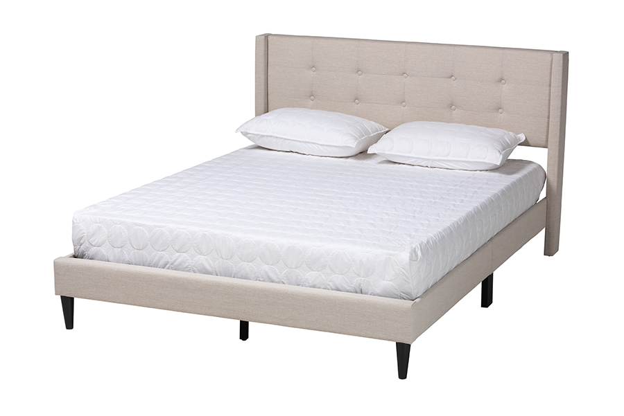 Baxton Studio Casol Mid-Century Modern Transitional Beige Fabric Upholstered Queen Size Platform Bed