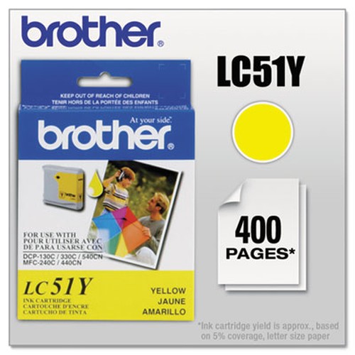 Brother LC51Y Original Ink Cartridge - Inkjet - 400 Pages - Yellow - 1 Each