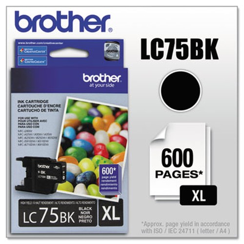 Brother LC75BK Original Ink Cartridge - Inkjet - 600 Pages - Black - 1 Each