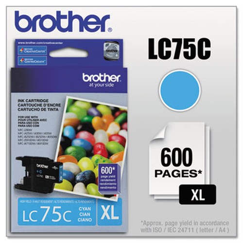 Brother LC75C Original Ink Cartridge - Inkjet - 600 Pages - Cyan - 1 Each