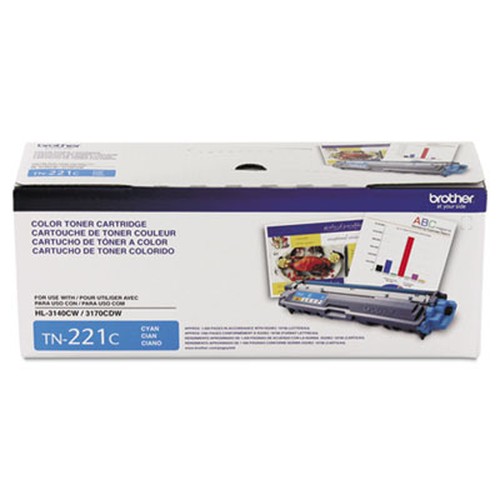 Brother Genuine TN221C Cyan Toner Cartridge - Laser - Standard Yield - 1400 Pages - Cyan - 1 Each