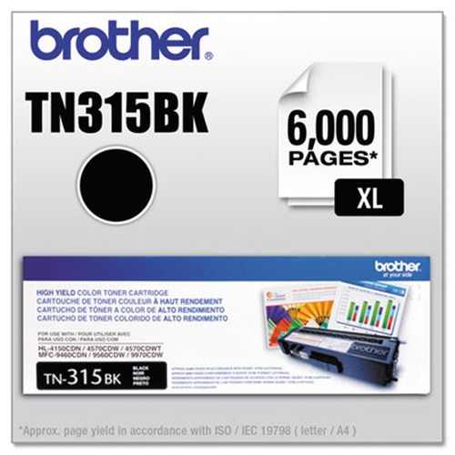 Brother Genuine TN315BK High Yield Black Toner Cartridge - Laser - 6000 Pages - Black - 1 Each