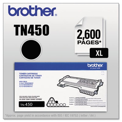 Brother Genuine TN450 Mono Laser High Yield Black Toner Cartridge - Monochrome Toner - Laser - High Yield - Black - 1 Each