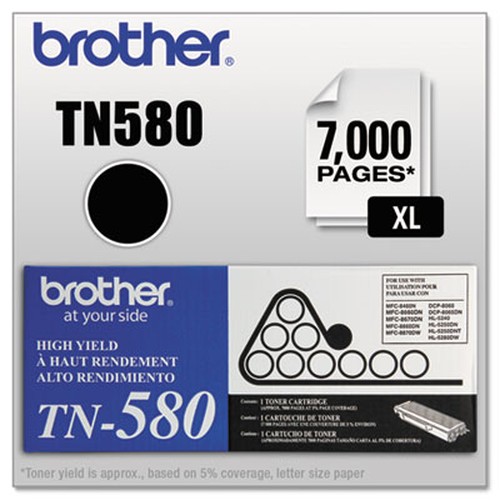 Brother TN580 Original Toner Cartridge - Laser - 7000 Pages - Black - 1 Each