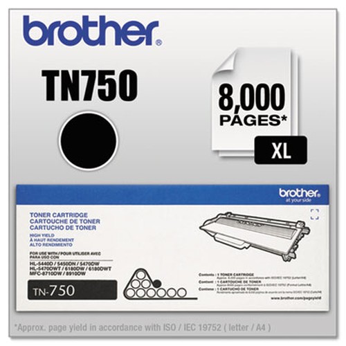 Brother Genuine TN750 High Yield Mono Laser Toner Cartridge - Laser - High Yield - Black - 1 Each