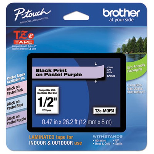 Brother P-Touch TZe Laminated Tape - 15/32" x 1/2" Length - Pastel Purple - 1 Each