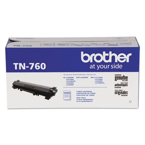 Brother Genuine TN-760 High Yield Toner Cartridge - Black - Laser - High Yield - 3000 Pages - 1 Each