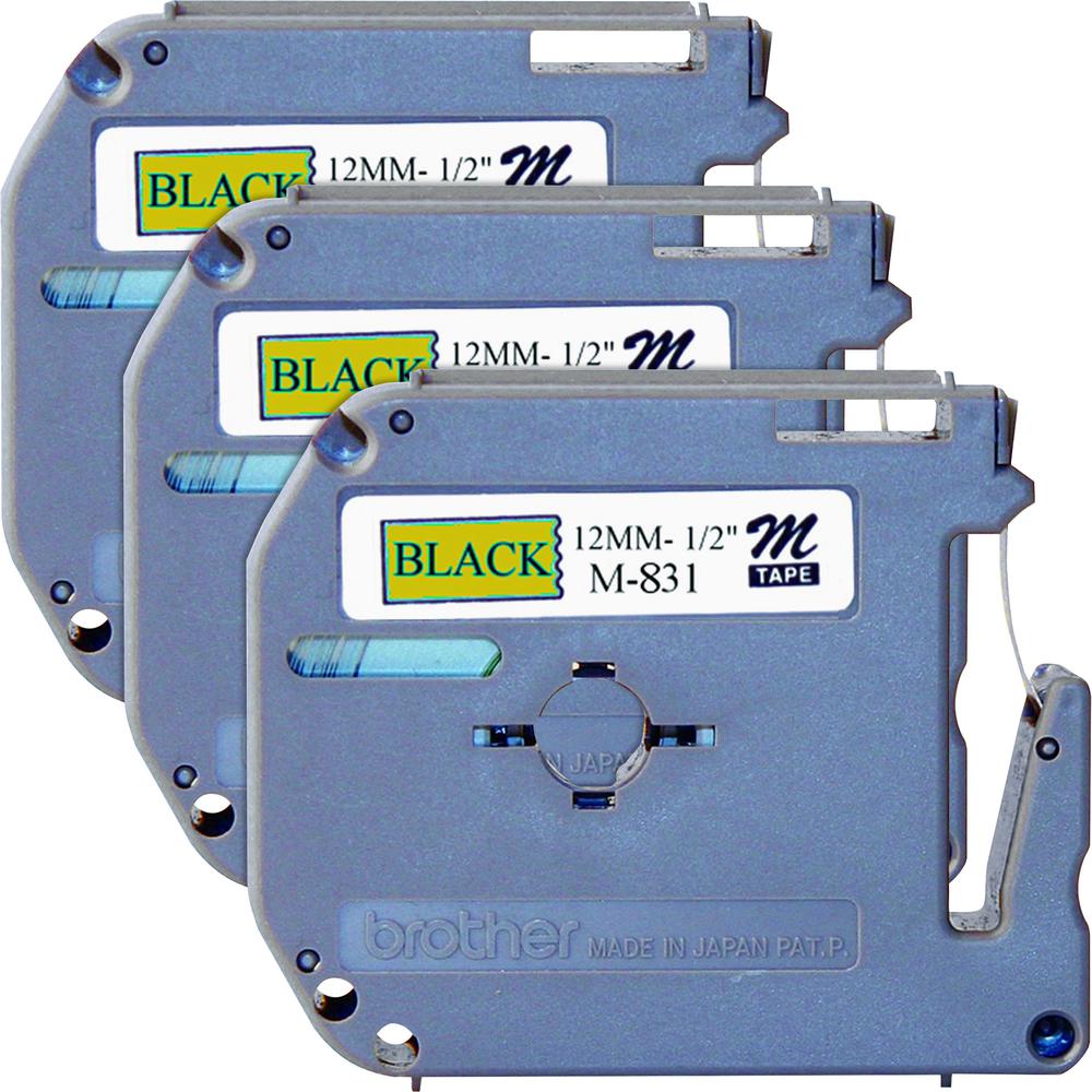 Brother P-touch Nonlaminated M Series Tape Cartridge - 1/2" - Rectangle - Black, Gold - 3 / Bundle