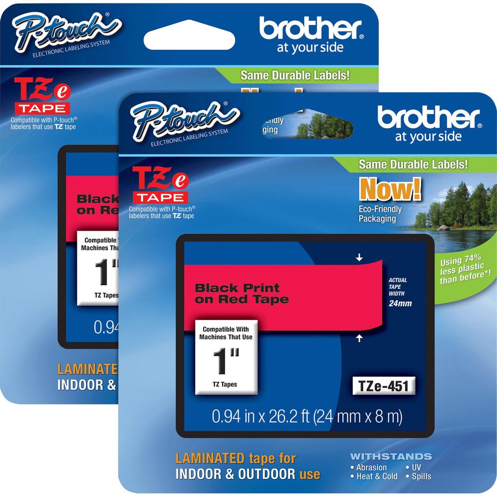Brother P-touch TZe Laminated Tape Cartridges - 15/16" - Rectangle - Thermal Transfer - Black, Red - 2 / Bundle - Chemical Resis