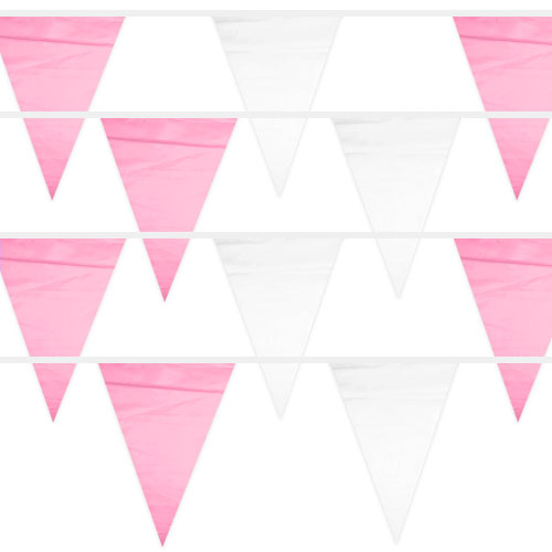 Pink & White 100 Foot Pennant Stringer with 48 Flags