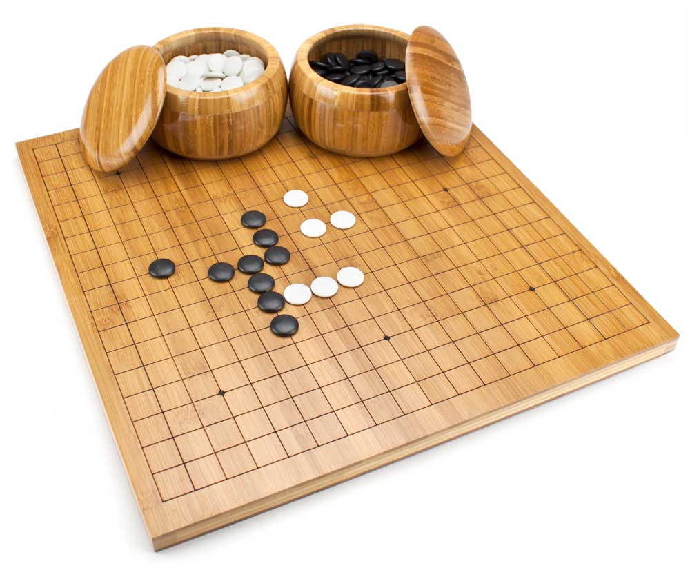 Reversible Bamboo Go/Xiangqi Set with Board, Bowls, Stones