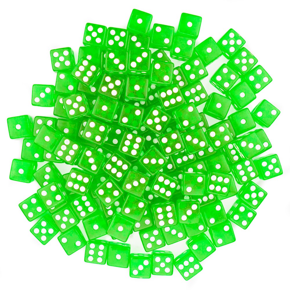 100 Green Dice - 16 mm