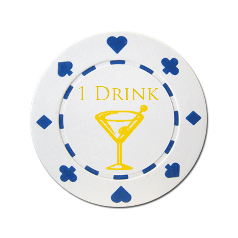 25 White "1 Drink" Bar Token Chips