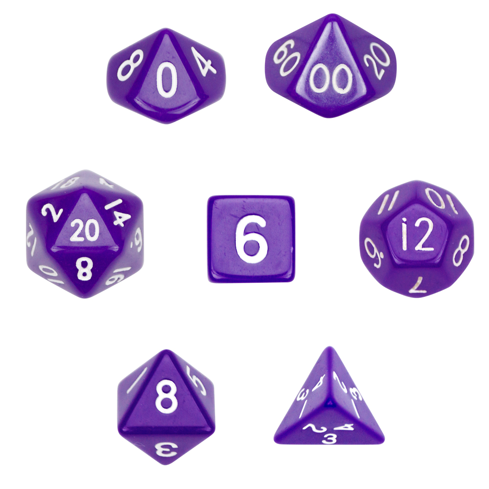 7 Die Polyhedral Dice Set in Velvet Pouch-Opaque Purple