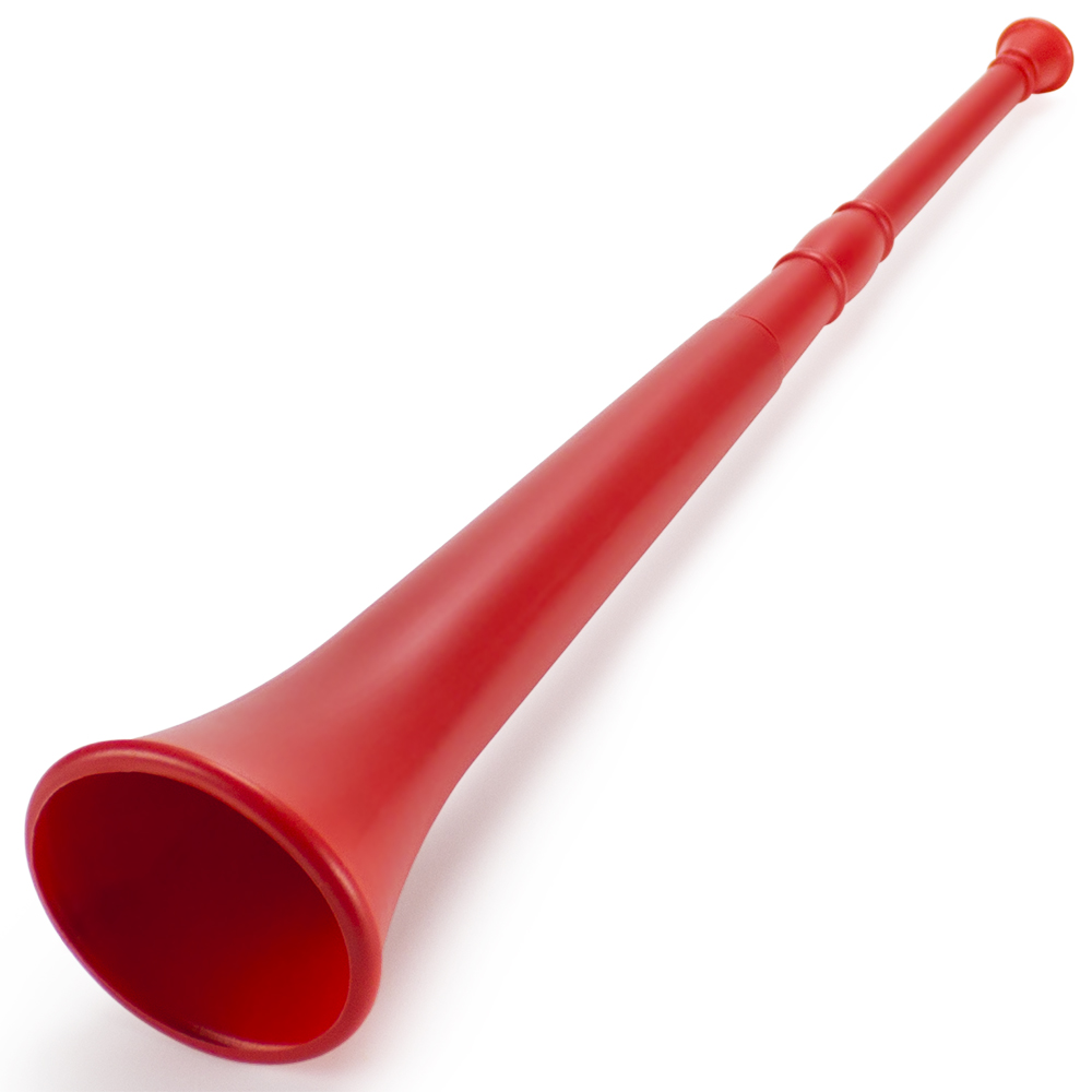 Red 26in Plastic Vuvuzela Stadium Horn, Collapses to 14in