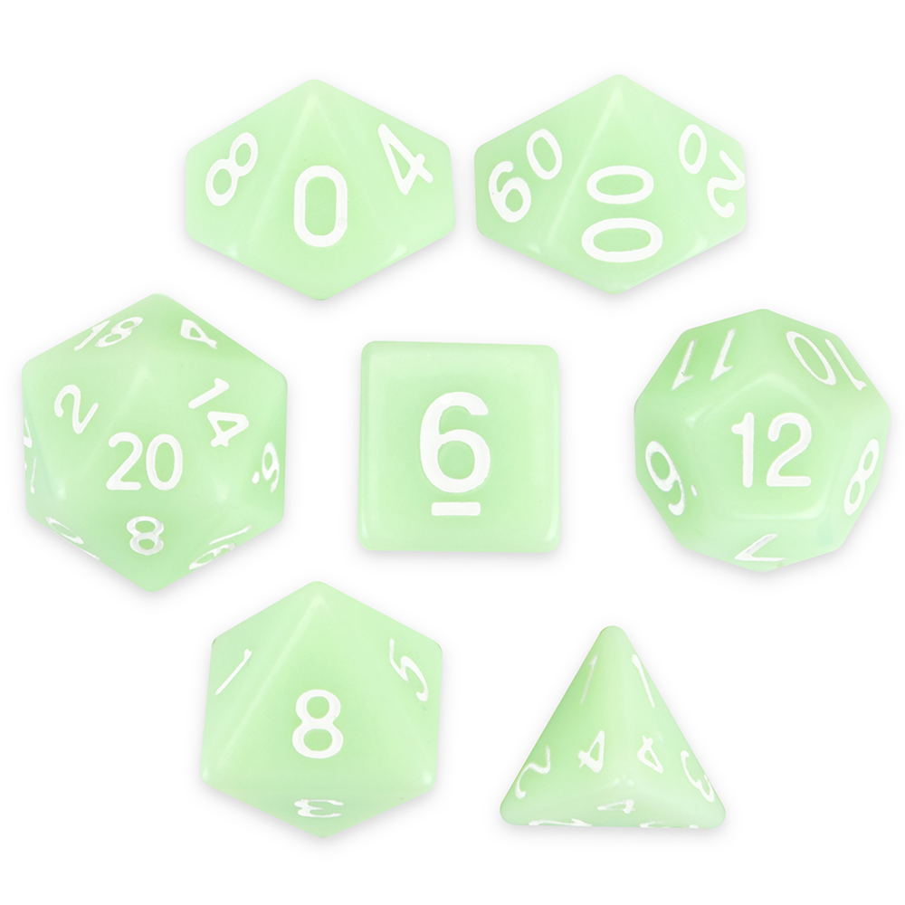 Set of 7 Polyhedral Dice, Ghost Jade