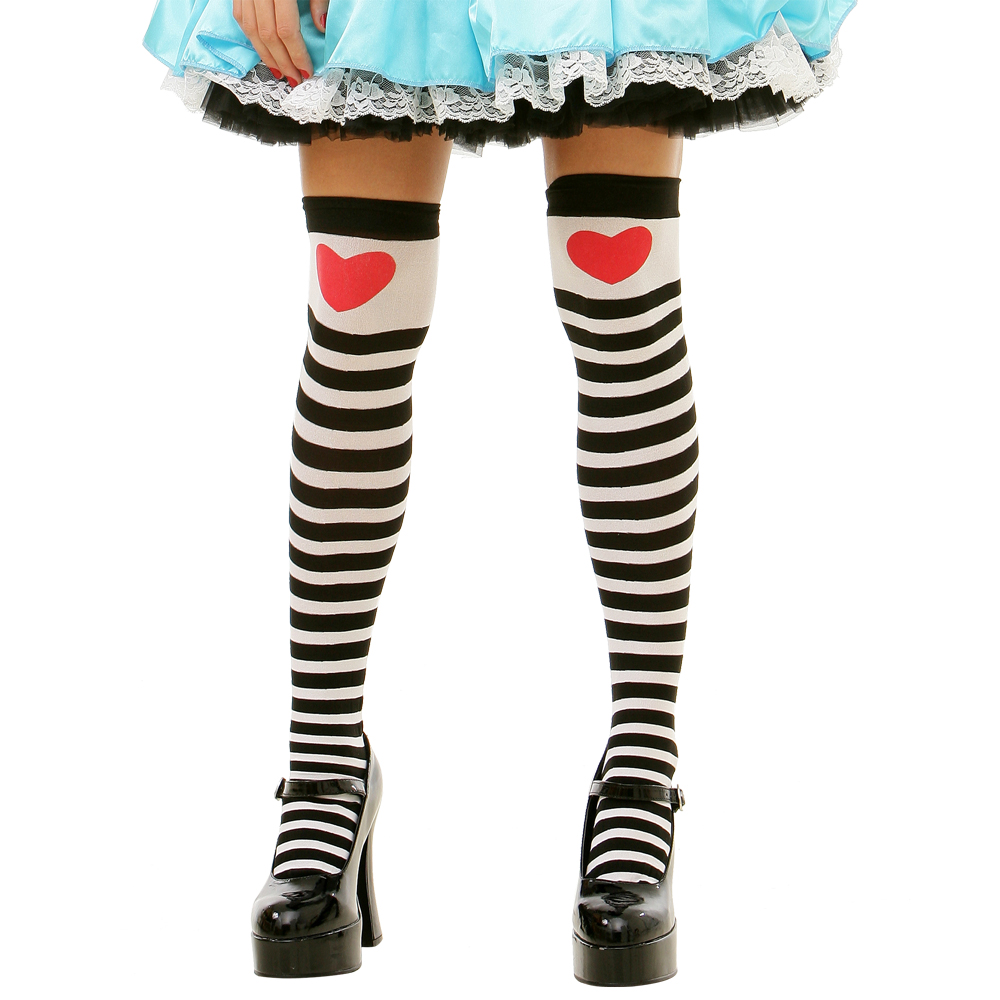 Striped Heart Thigh High Costume Tights