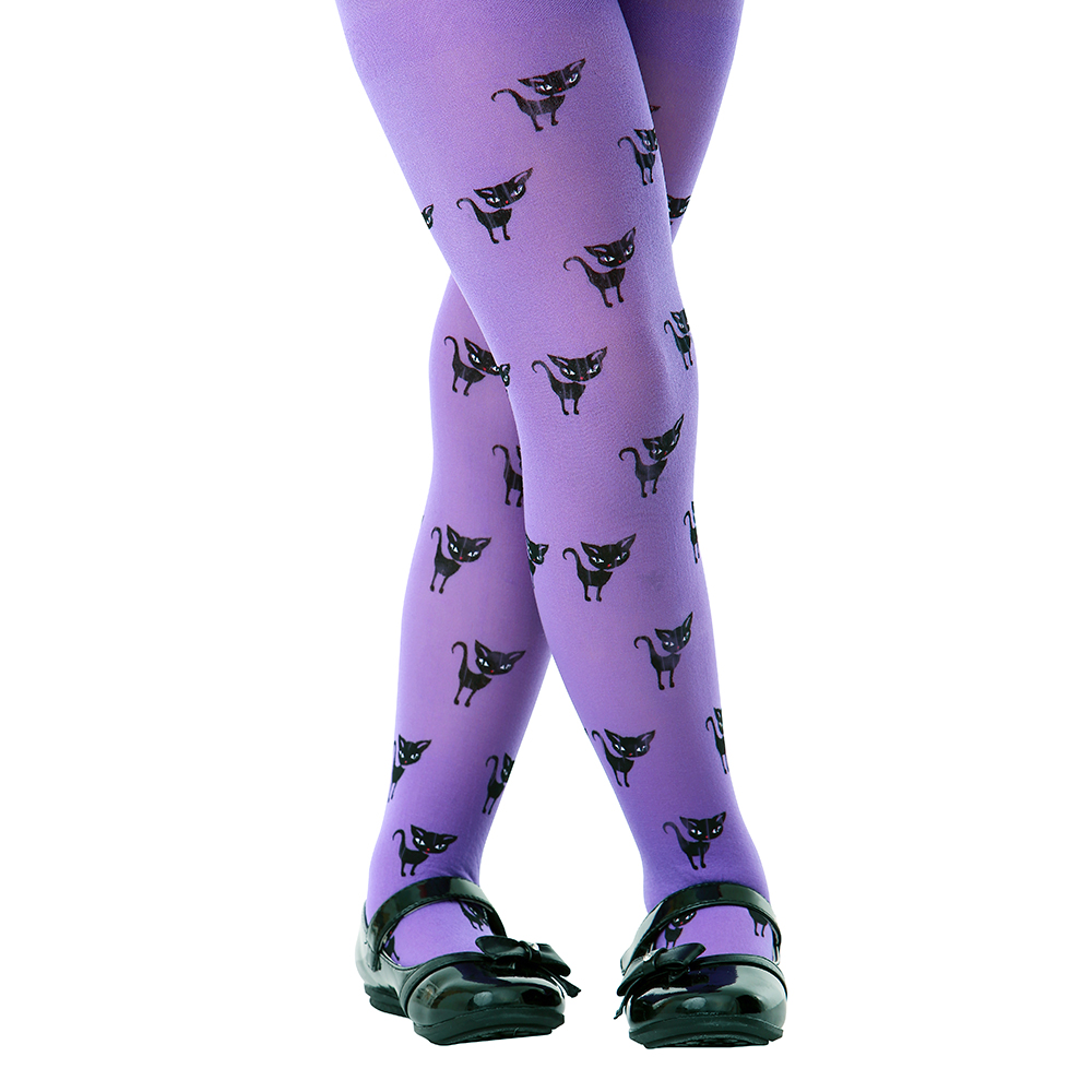 Purple Black Cat Costume Tights, M