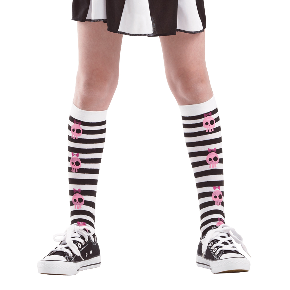 Striped Skull Knee High Costume Tights, L