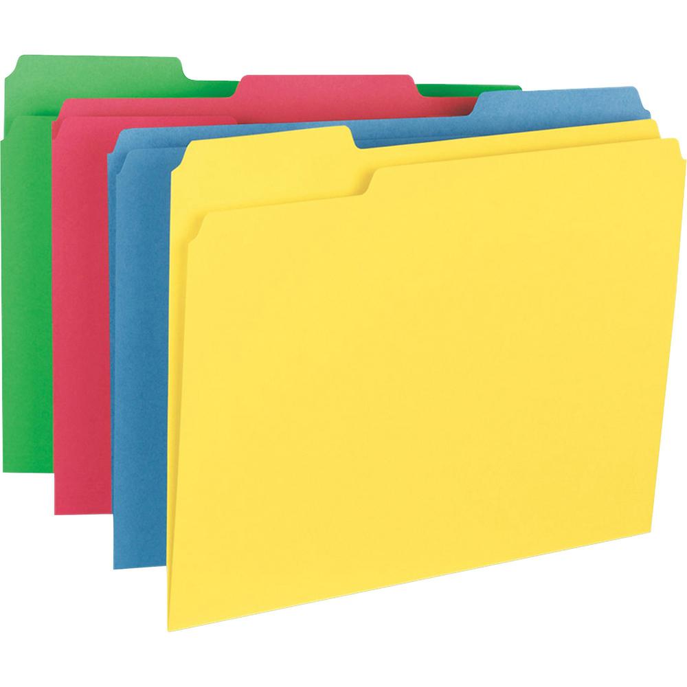 Business Source 1/3 Tab Cut Letter Recycled Top Tab File Folder - 8 1/2" x 11" - Top Tab Location - Assorted Position Tab Positi