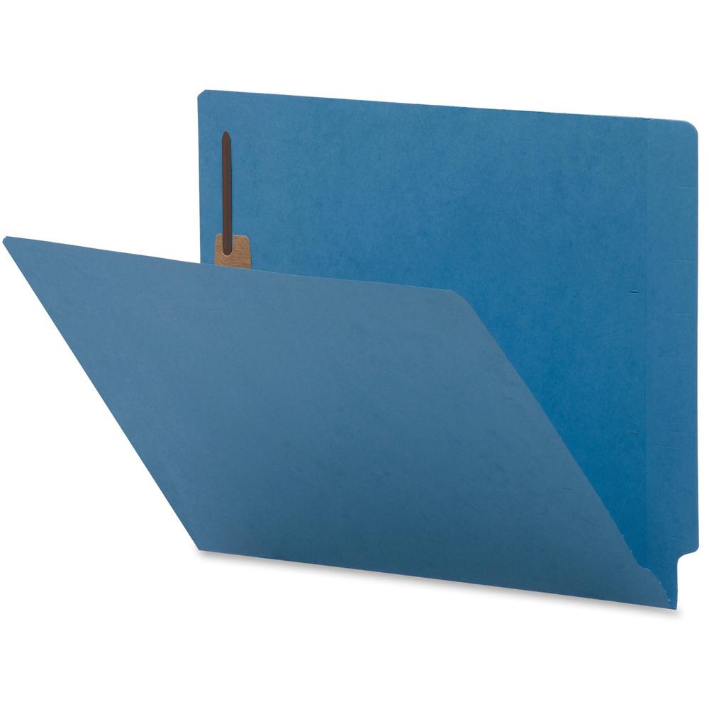 Business Source Letter Recycled Fastener Folder - 8 1/2" x 11" - 2 Fastener(s) - End Tab Location - Blue - 10% Recycled - 50 / B