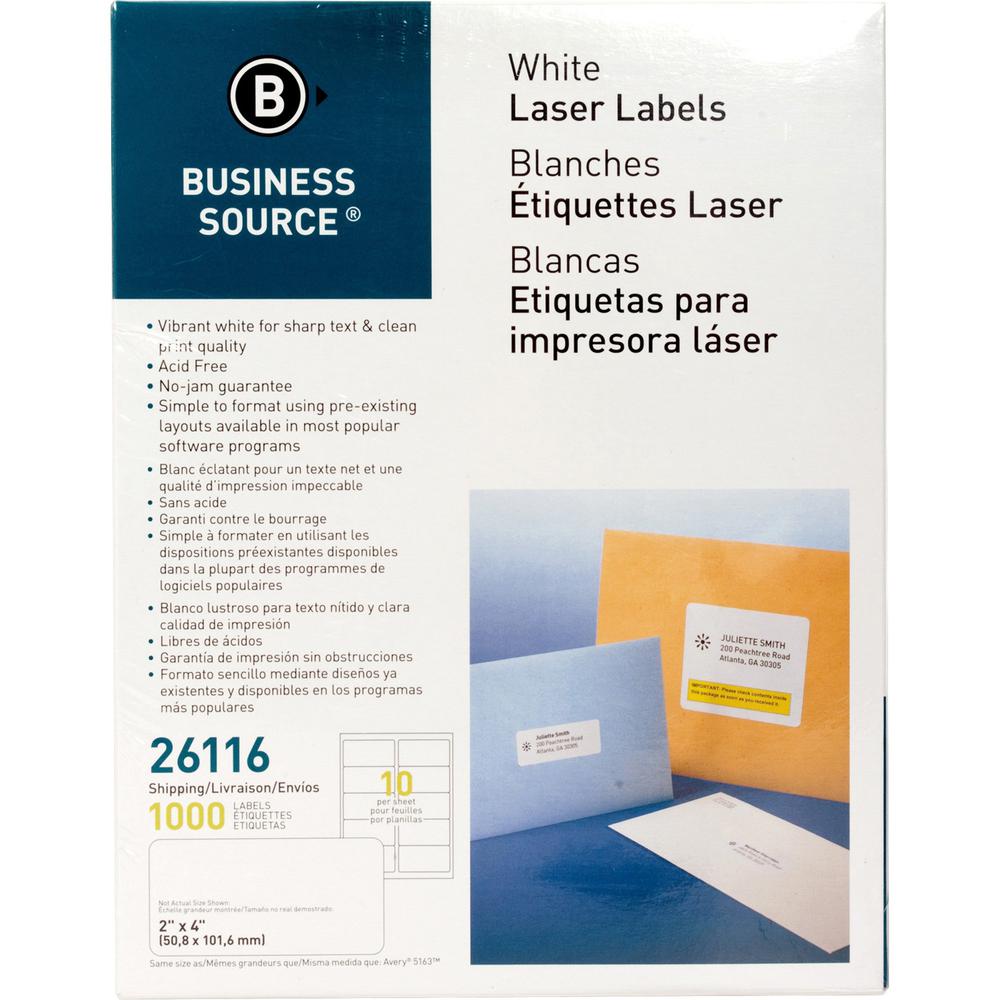 Business Source Bright White Premium-quality Shipping Labels - 2" x 4" Length - Permanent Adhesive - Rectangle - Laser, Inkjet -