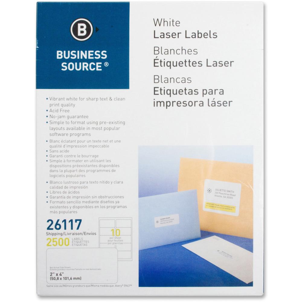 Business Source Bright White Premium-quality Shipping Labels - 2" x 4" Length - Permanent Adhesive - Rectangle - Laser, Inkjet -