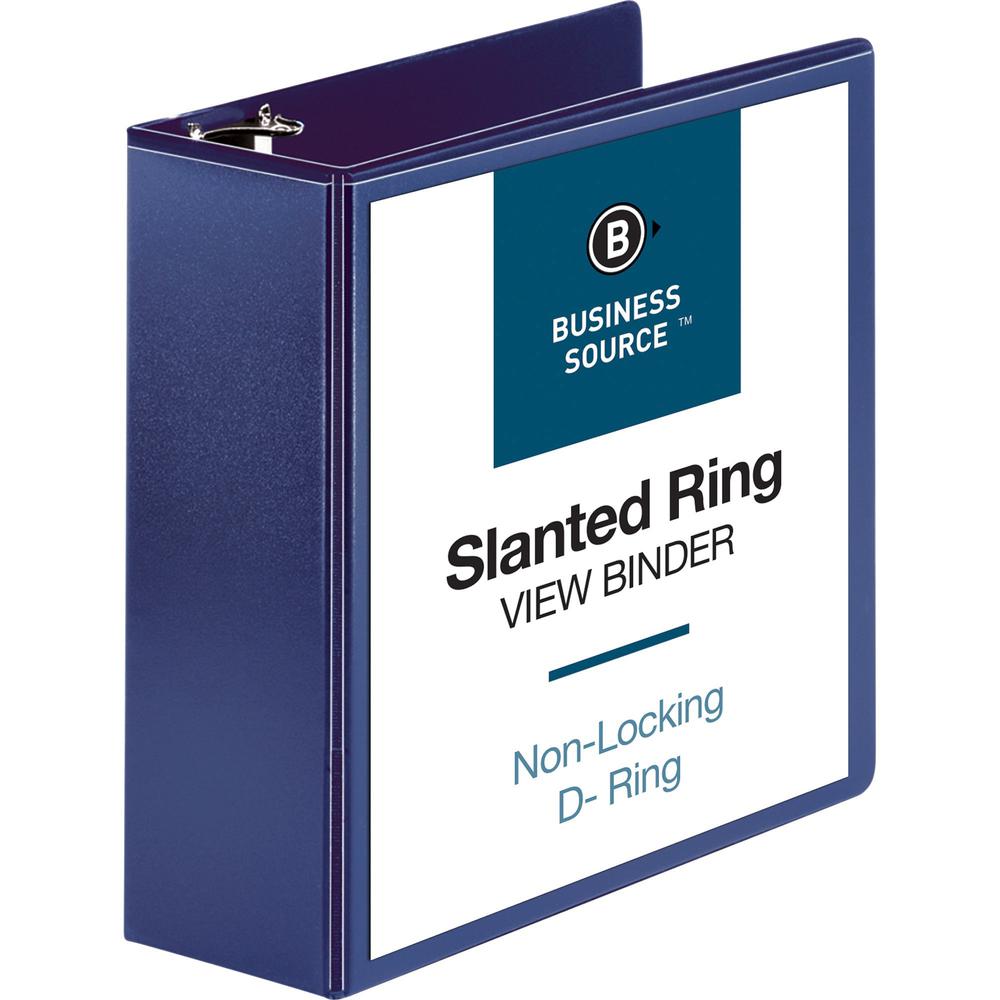 Business Source D-Ring View Binder - 4" Binder Capacity - Slant D-Ring Fastener(s) - Internal Pocket(s) - Navy - Clear Overlay