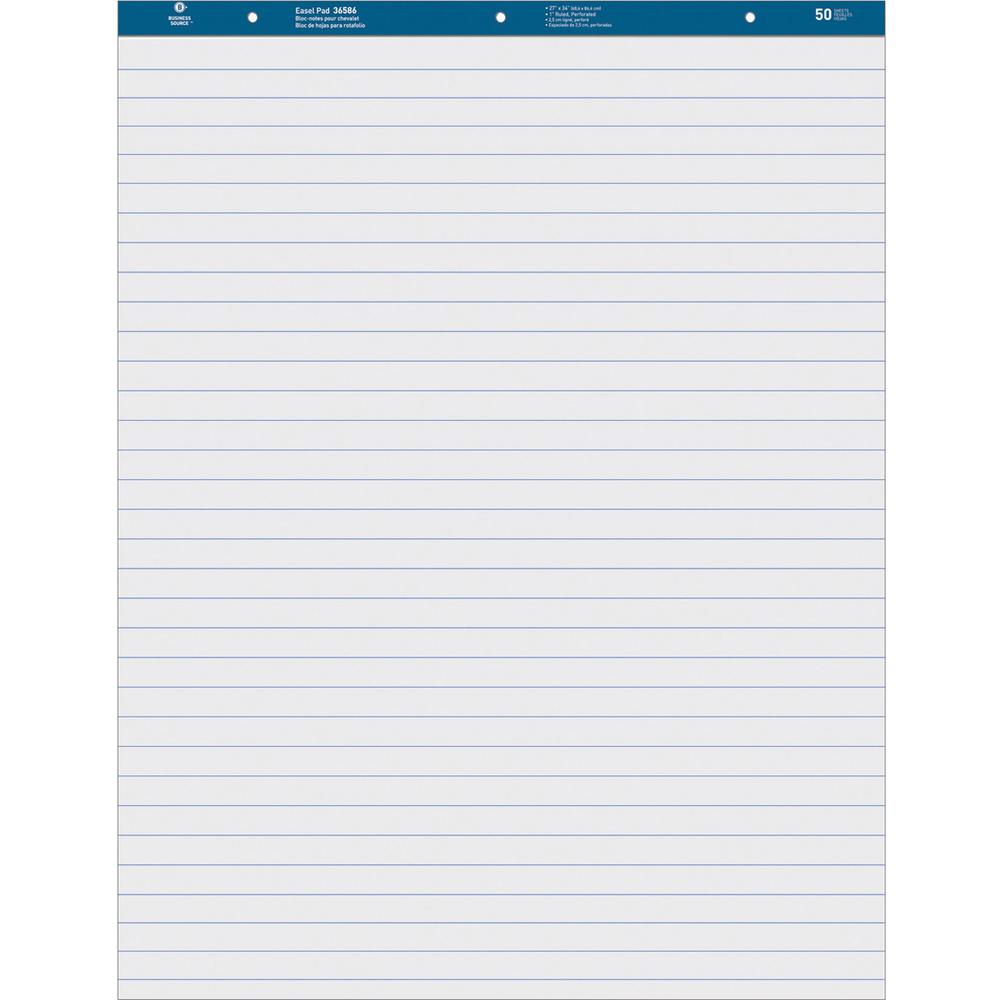 Business Source Standard Ruled Easel Pad - 50 Sheets - 15 lb Basis Weight - 27" x 34" - White Paper - Perforated - 4 / Carton