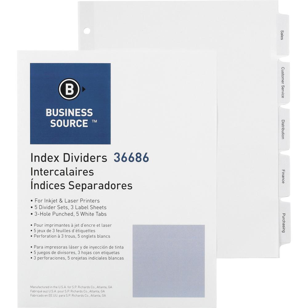 Business Source Punched Tabbed Laser Index Dividers - 5 Blank Tab(s) - 11" Divider Width - 3 Hole Punched - White Paper Divider 