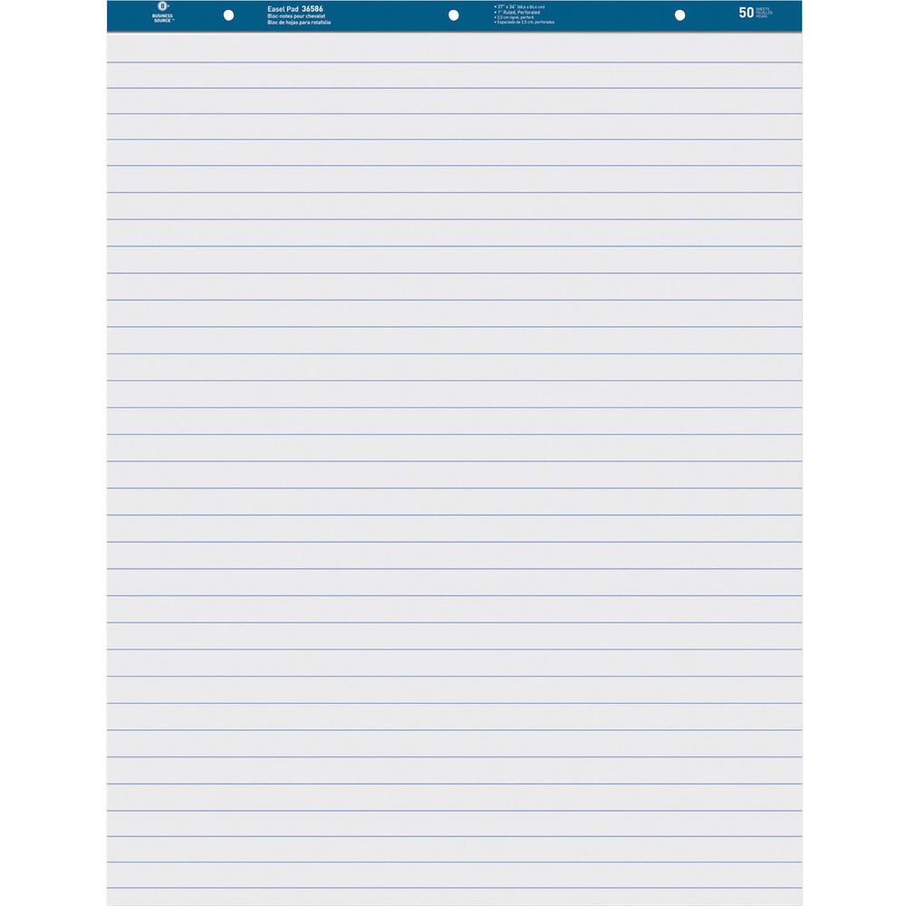 Business Source Standard Ruled Easel Pad - 50 Sheets - 15 lb Basis Weight - 27" x 34" - White Paper - Perforated - 2 / Carton
