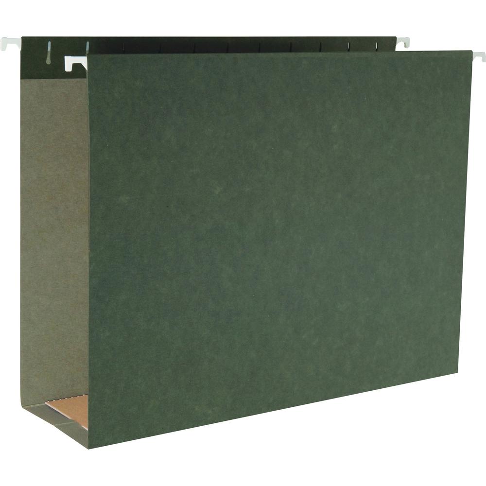 Business Source 1/5 Tab Cut Letter Recycled Hanging Folder - 8 1/2" x 11" - 3" Expansion - Standard Green - 10% Recycled - 25 / 