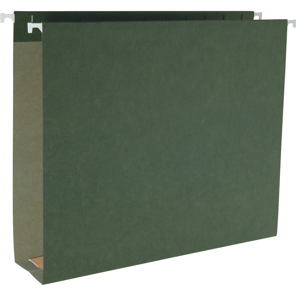 Business Source 1/5 Tab Cut Legal Recycled Hanging Folder - 8 1/2" x 14" - 2" Expansion - Standard Green - 10% Recycled - 25 / B