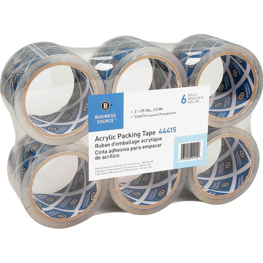 Business Source Acrylic Packing Tape - 55 yd Length x 3" Width - 2.5 mil Thickness - 3" Core - Pressure-sensitive Poly - Acrylic