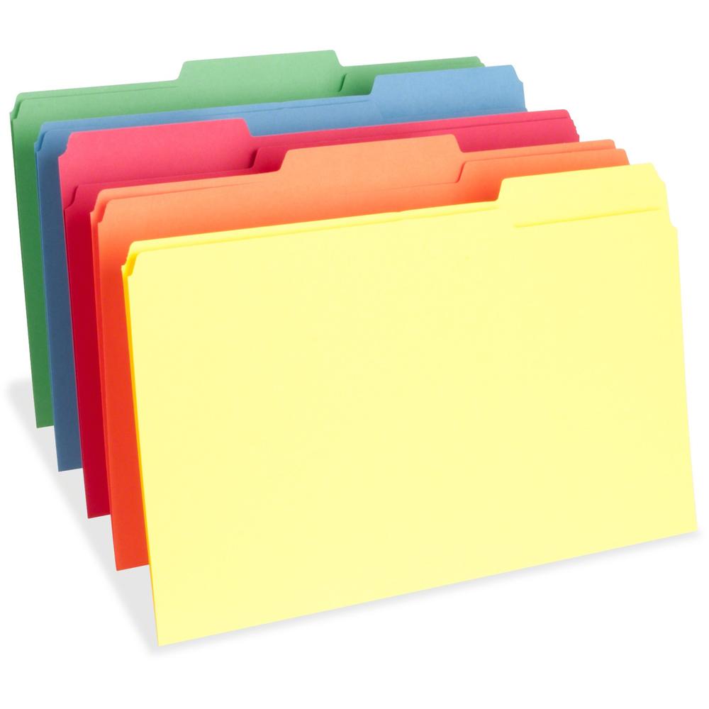 Business Source 1/3 Tab Cut Legal Recycled Top Tab File Folder - 8 1/2" x 14" - 3/4" Expansion - Top Tab Location - Assorted Pos