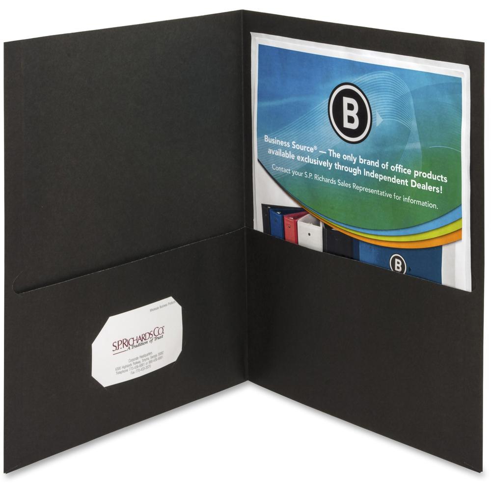 Business Source Letter Recycled Pocket Folder - 8 1/2" x 11" - 100 Sheet Capacity - 2 Inside Front & Back Pocket(s) - Paper - Bl
