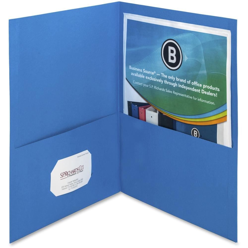 Business Source Letter Recycled Pocket Folder - 8 1/2" x 11" - 100 Sheet Capacity - 2 Inside Front & Back Pocket(s) - Paper - Bl