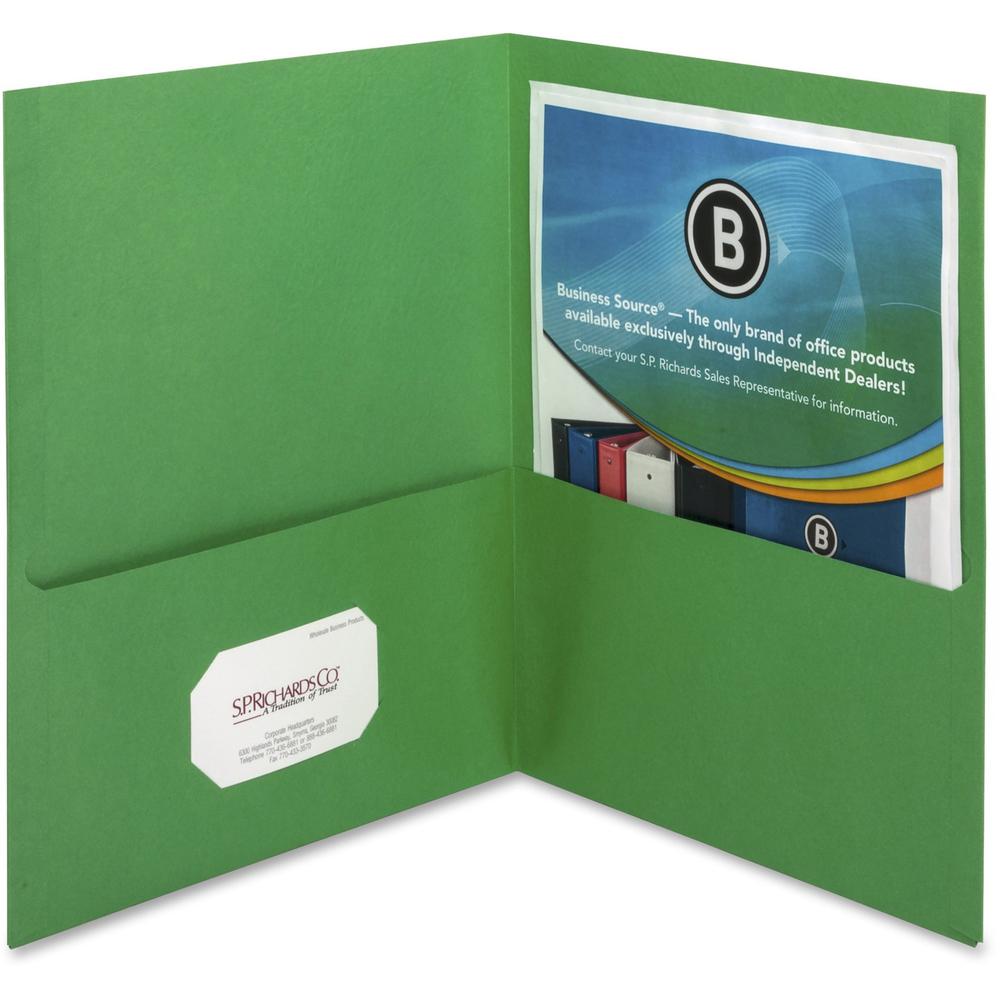 Business Source Letter Recycled Pocket Folder - 8 1/2" x 11" - 100 Sheet Capacity - 2 Inside Front & Back Pocket(s) - Paper - Gr