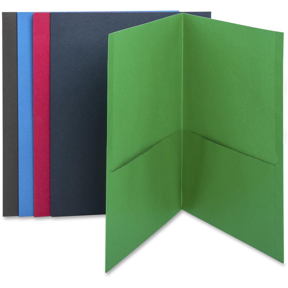 Business Source Letter Recycled Pocket Folder - 8 1/2" x 11" - 100 Sheet Capacity - 2 Internal Pocket(s) - Paper - Assorted - 35