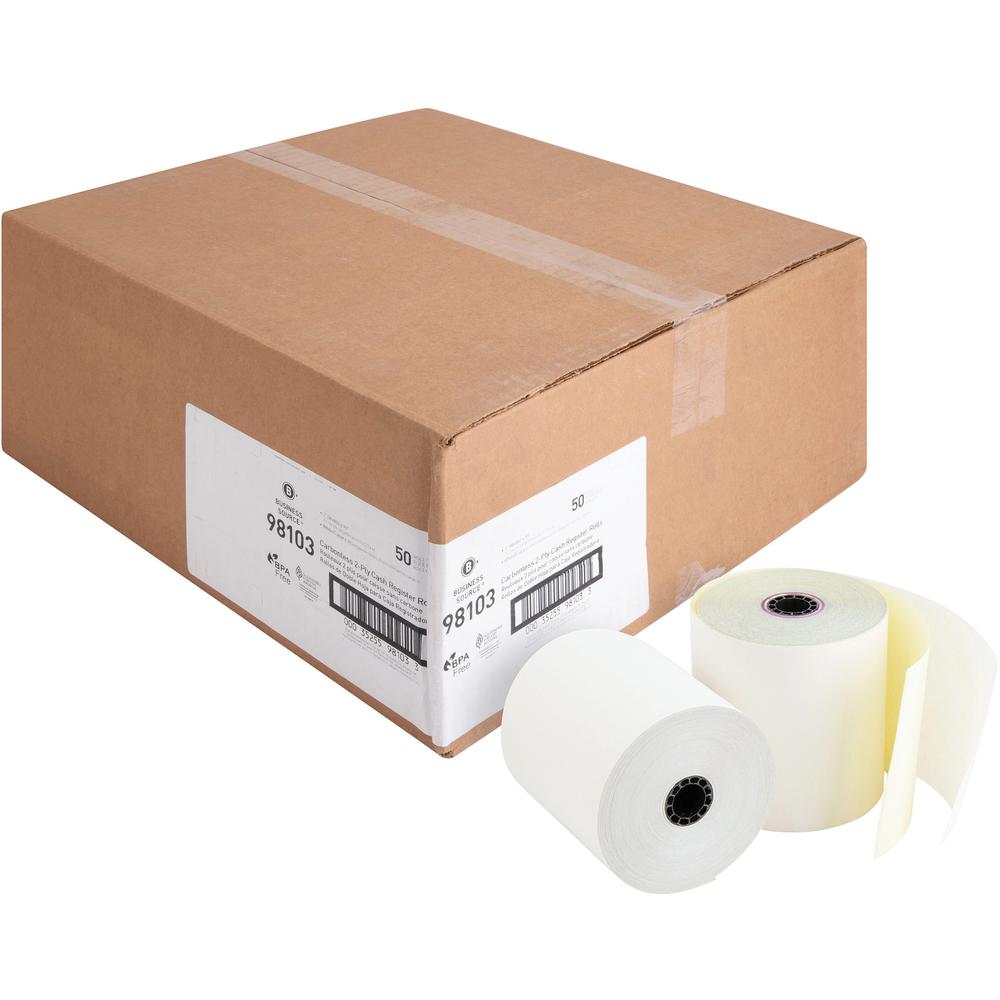 Business Source 2-part Carbonless Cash Register Rolls - 3" x 90 ft - 50 / Carton