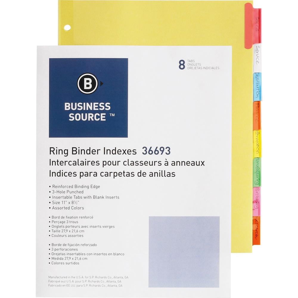 Business Source Insertable Tab Ring Binder Indexes - 8 Blank Tab(s)1.50" Tab Width - 8.5" Divider Width x 11" Divider Length - L