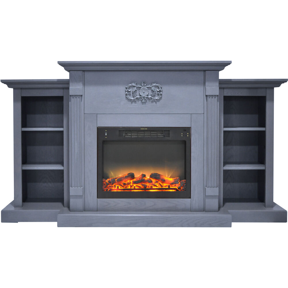 72.3"x15"x33.7" Sanoma Fireplace Mantel with Logs and Grate Insert