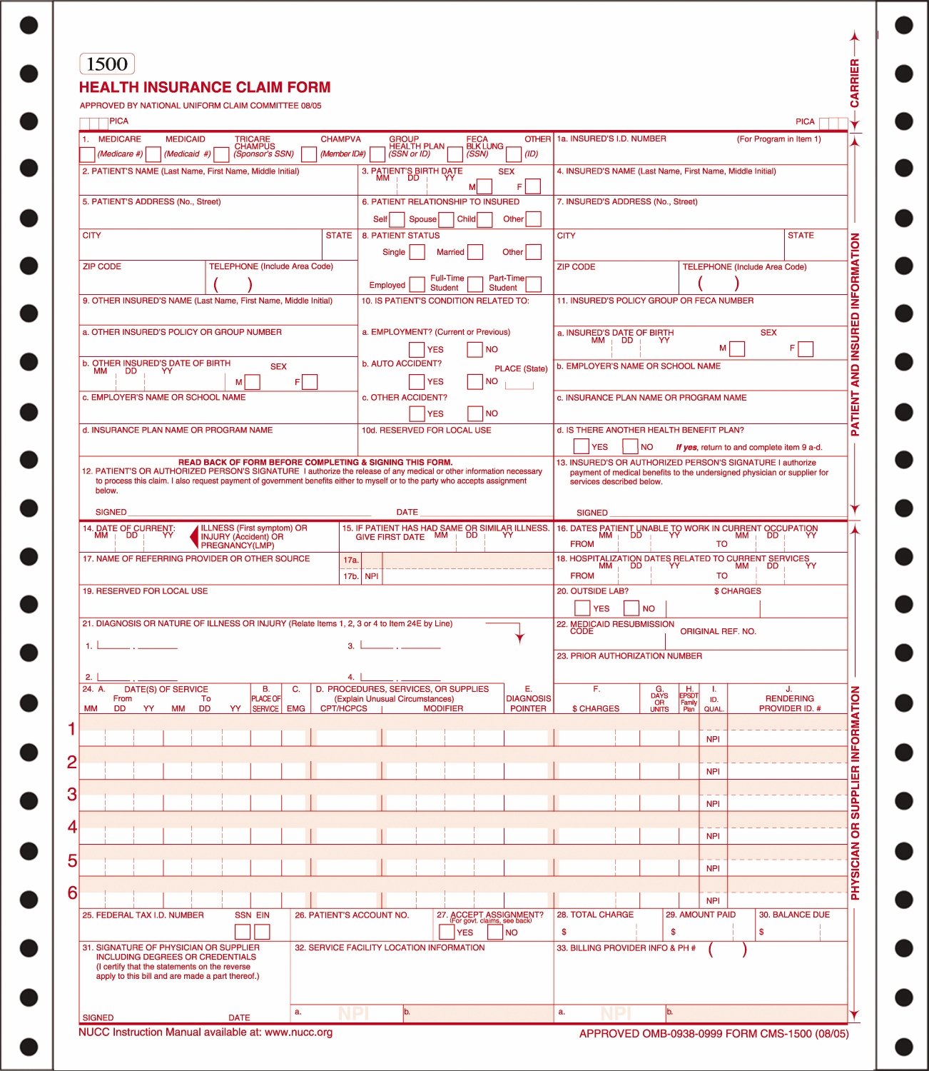 Adams Business Forms CMS Health Insurance Claim Form, 9-1/2 x 11, Three-Part, 100 Continuous Forms 