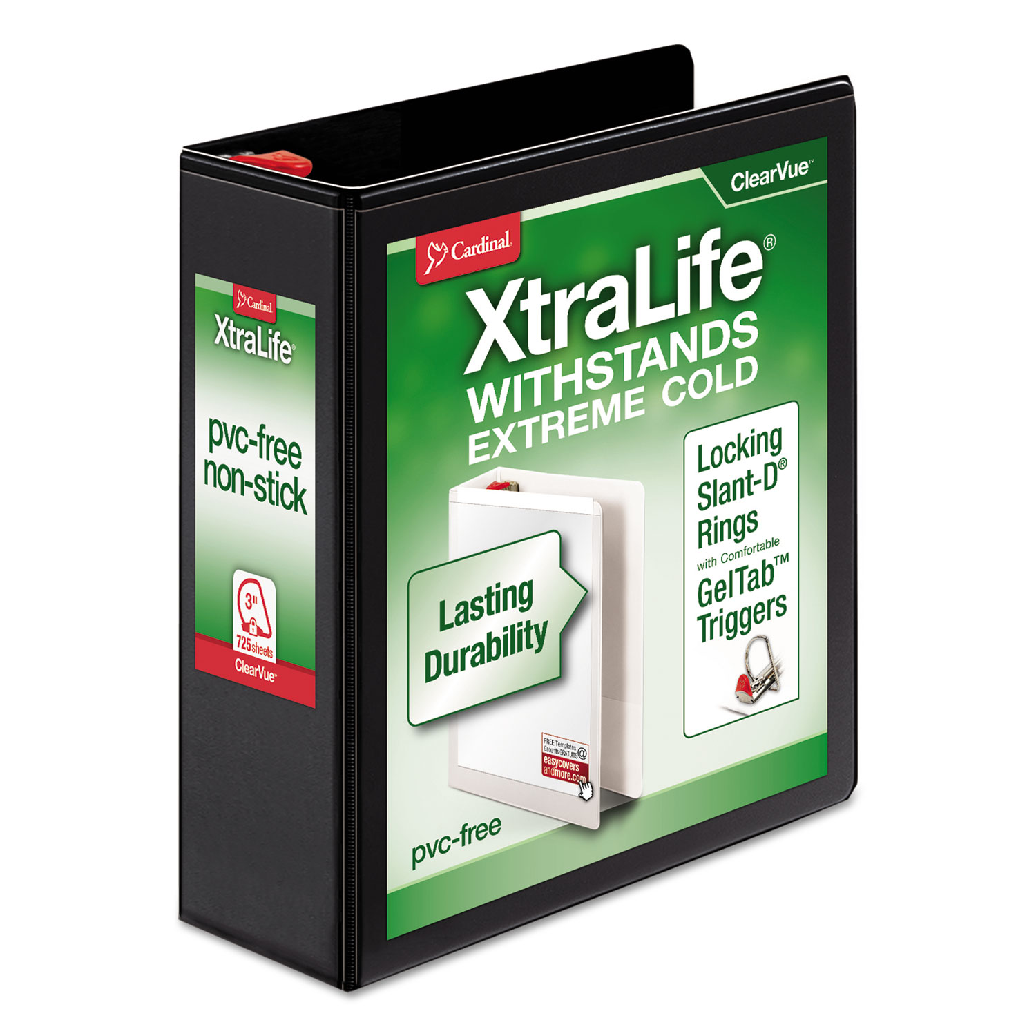 XtraLife ClearVue Non-Stick Locking Slant-D Binder, 3" Cap, 11 x 8 1/2, Black