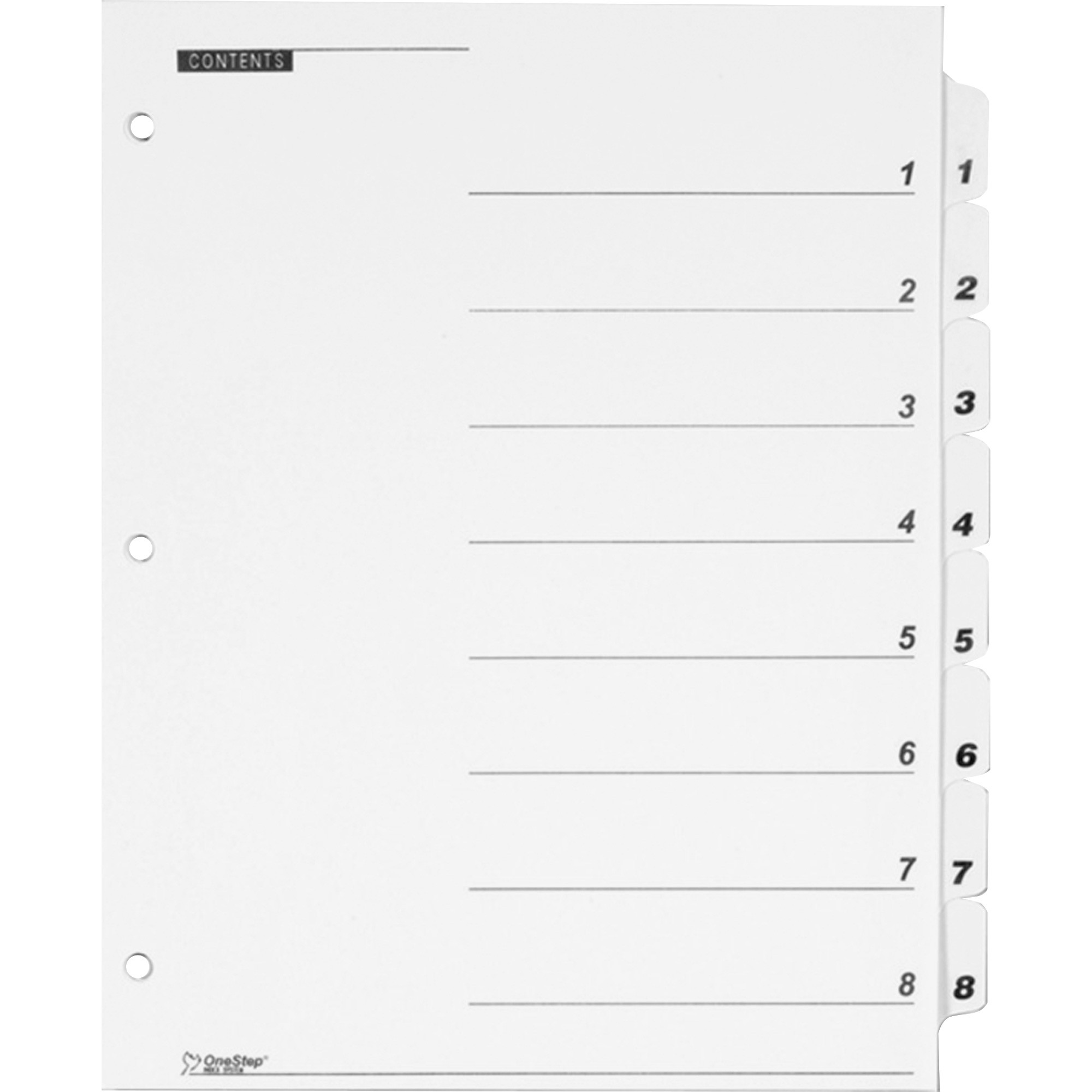 QuickStep OneStep Bulk Index System, Title: 1-8, Letter, White, 24 Sets/Box