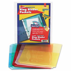 Poly Ring Binder Pockets, 11 x 8 1/2, Assorted Colors, 5/Pack