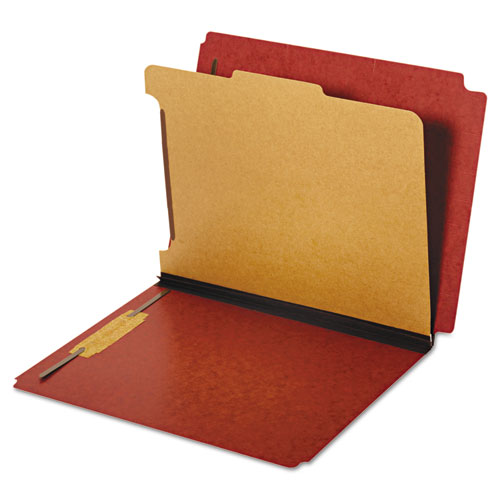 Dual Tab Classification Folder, 2 Sections, Top/End Tab, Letter, Red, 10/Box