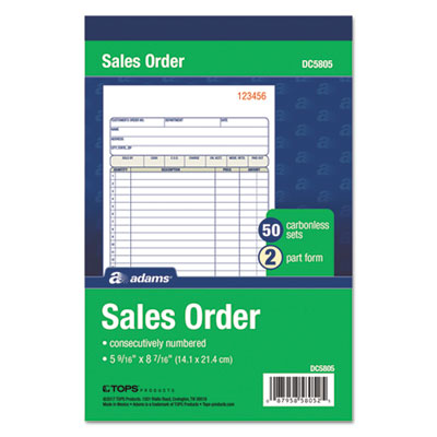 2-Part Sales Book, 7 15/16 x 5 9/16, Carbonless, 50 Sets/Book