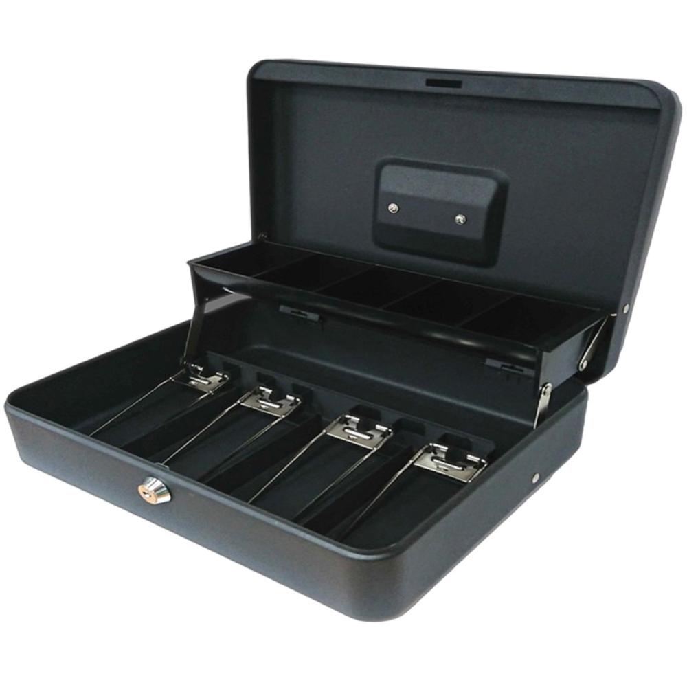 CARL Bill Slots Steel Security Cash Box - 4 Bill - 5 Coin - Steel - Black - 3.5" Height x 10" Width x 7" Depth