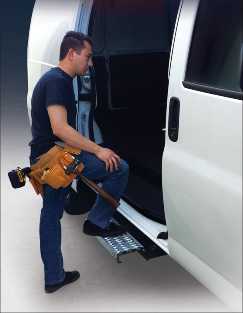 Work Truck Steps - Grip Strut 24" step hands free - Black/Galvanized Cargo Van- Single